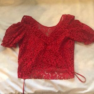 Zara Red Cold Shoulder Cropped Top